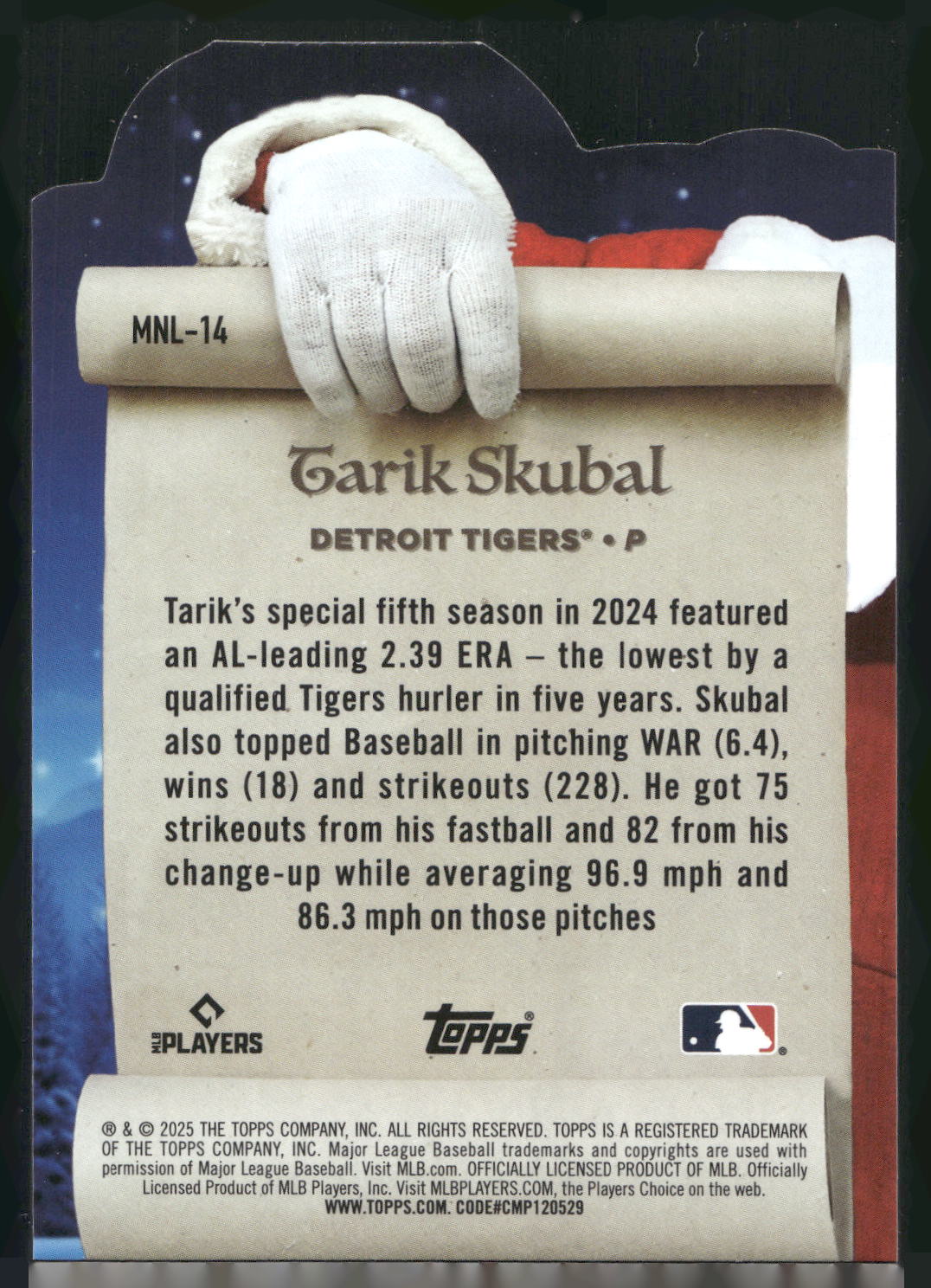 2025 Topps Holiday #MNL-14 Tarik Skubal Making the Nice List
