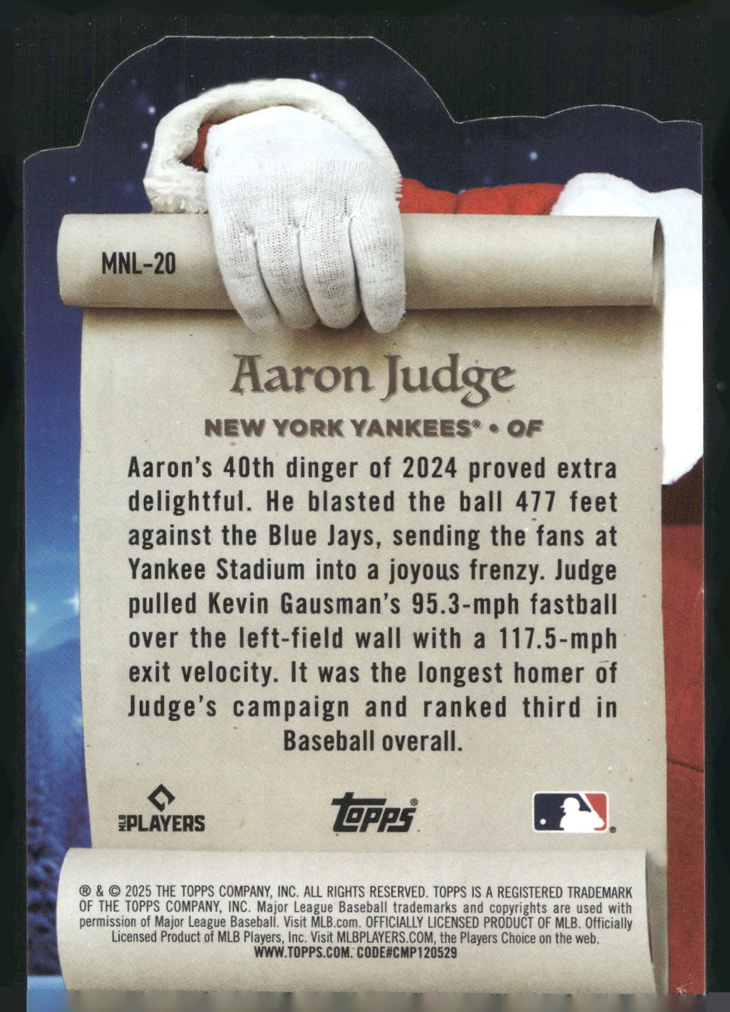 2025 Topps Holiday #MNL-20 Aaron Judge Making the Nice List