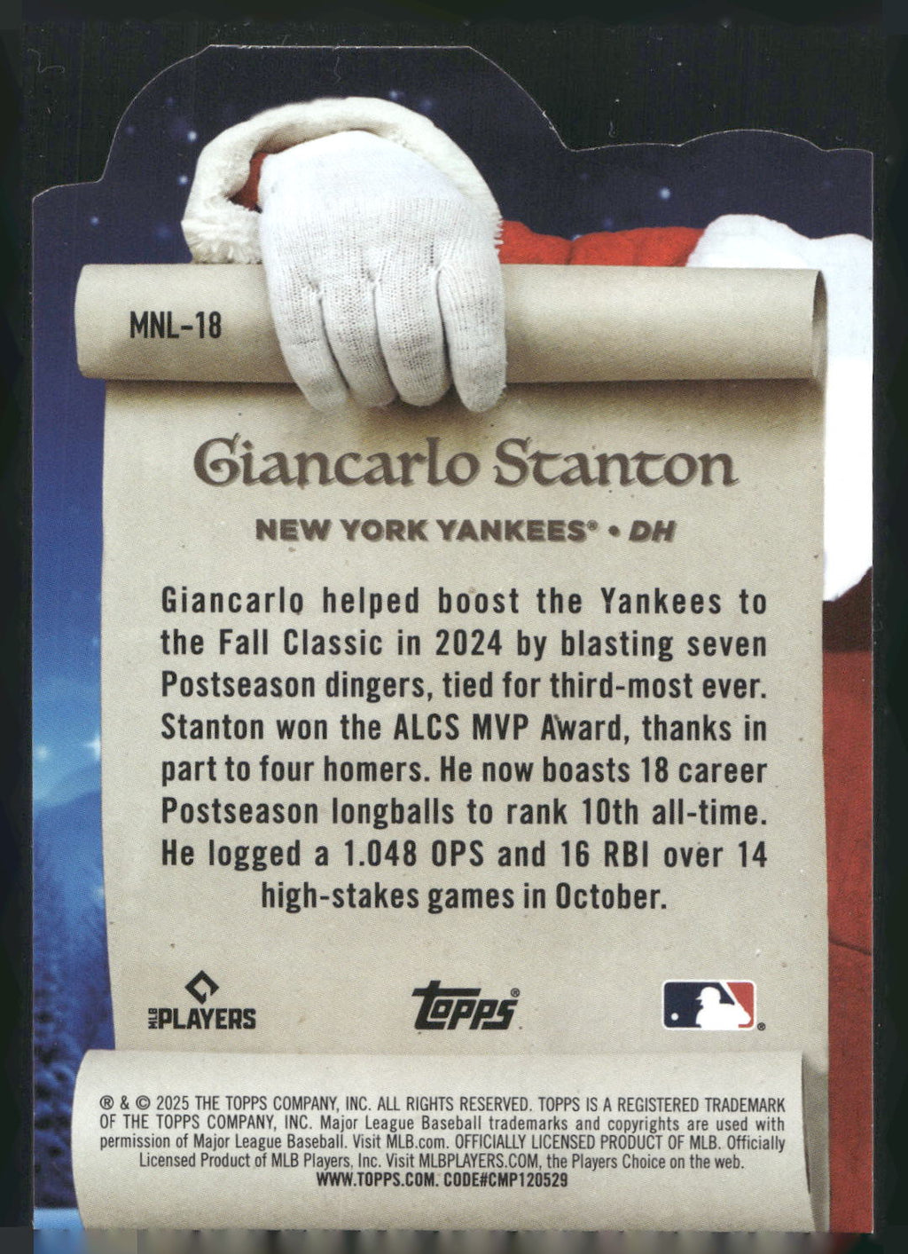 2025 Topps Holiday #MNL-18 Giancarlo Stanton Making the Nice List