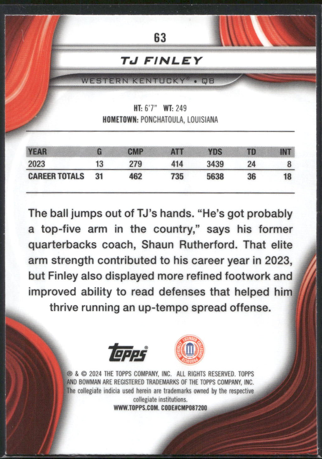2024 Bowman University Best #63 TJ Finley