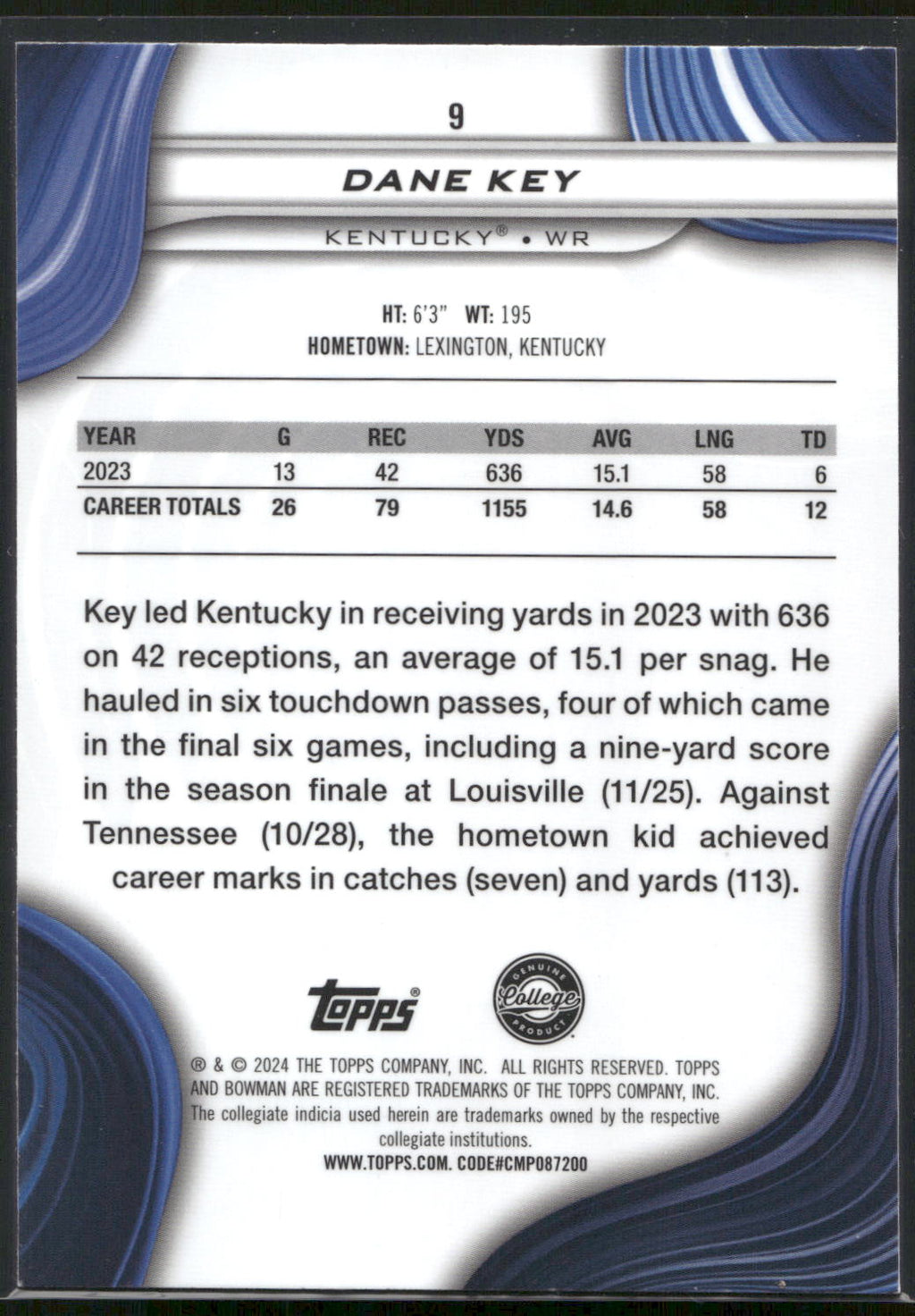 2024 Bowman University Best #9 Dane Key