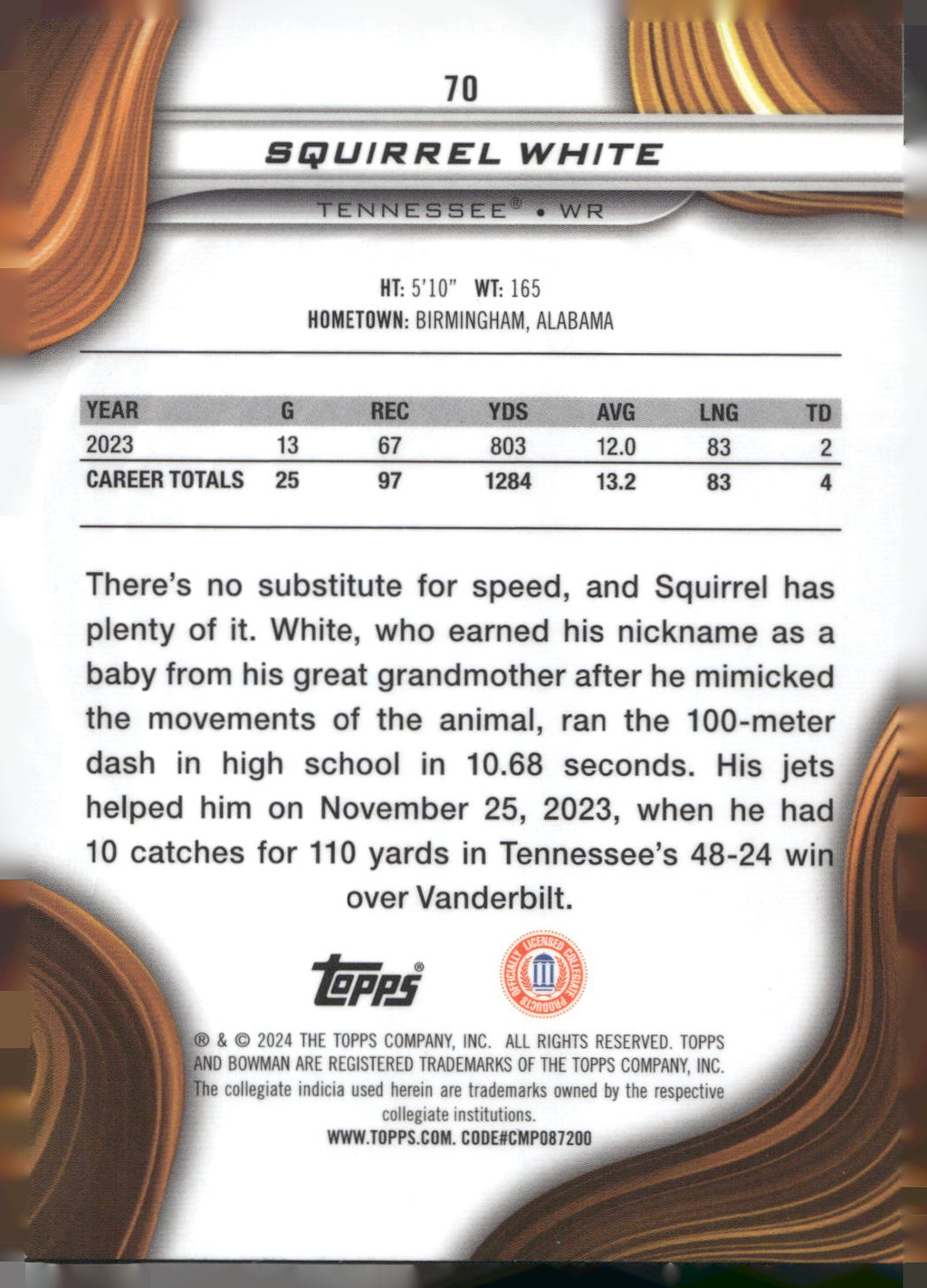 2024 Bowman University Best #70 Squirrel White