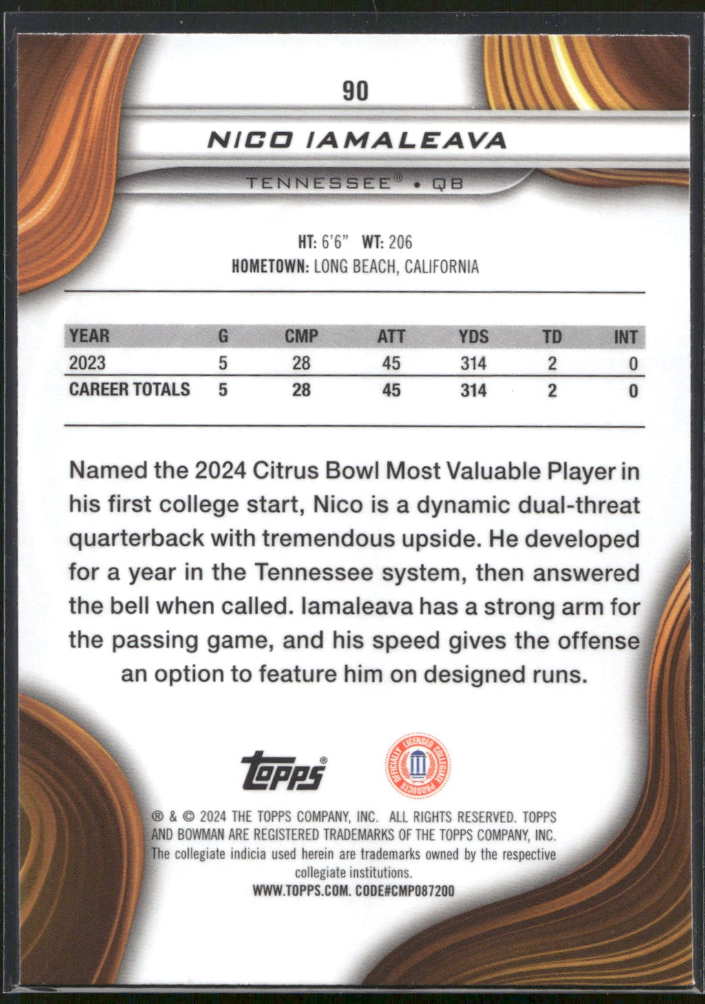 2024 Bowman University Best #90 Nico Iamaleava