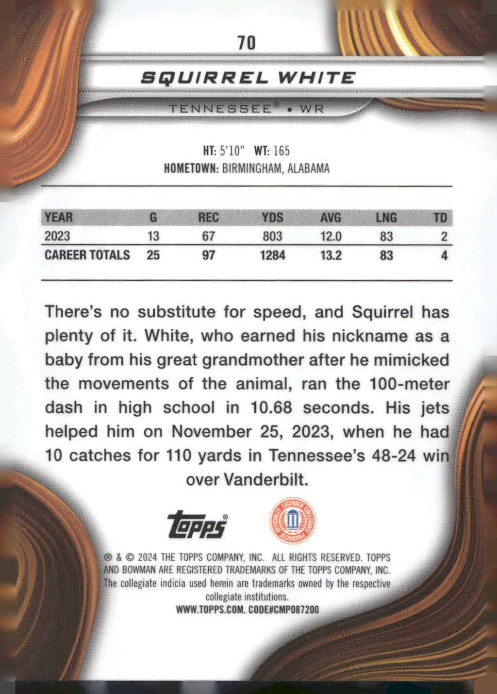 2024 Bowman University Best #70 Squirrel White