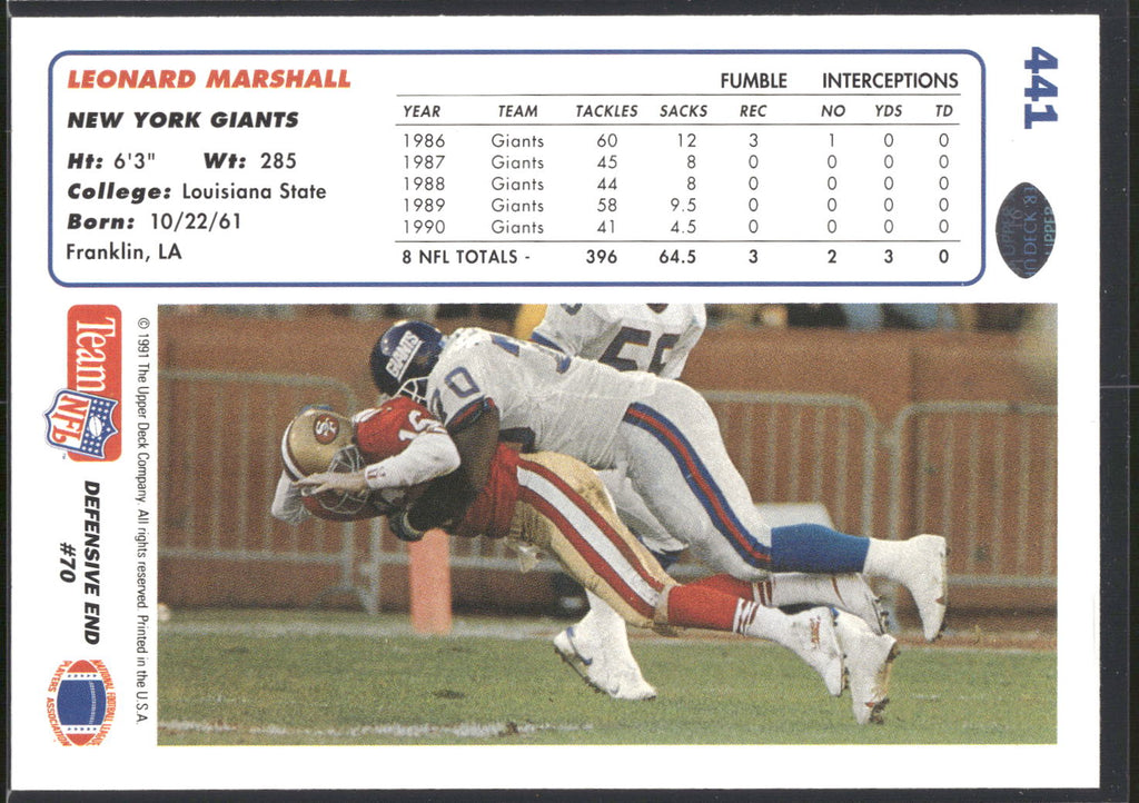 1991 Upper Deck #441 Leonard Marshall