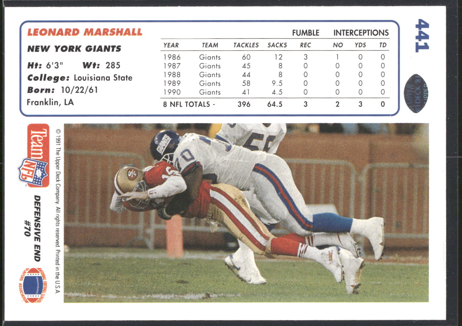 1991 Upper Deck #441 Leonard Marshall