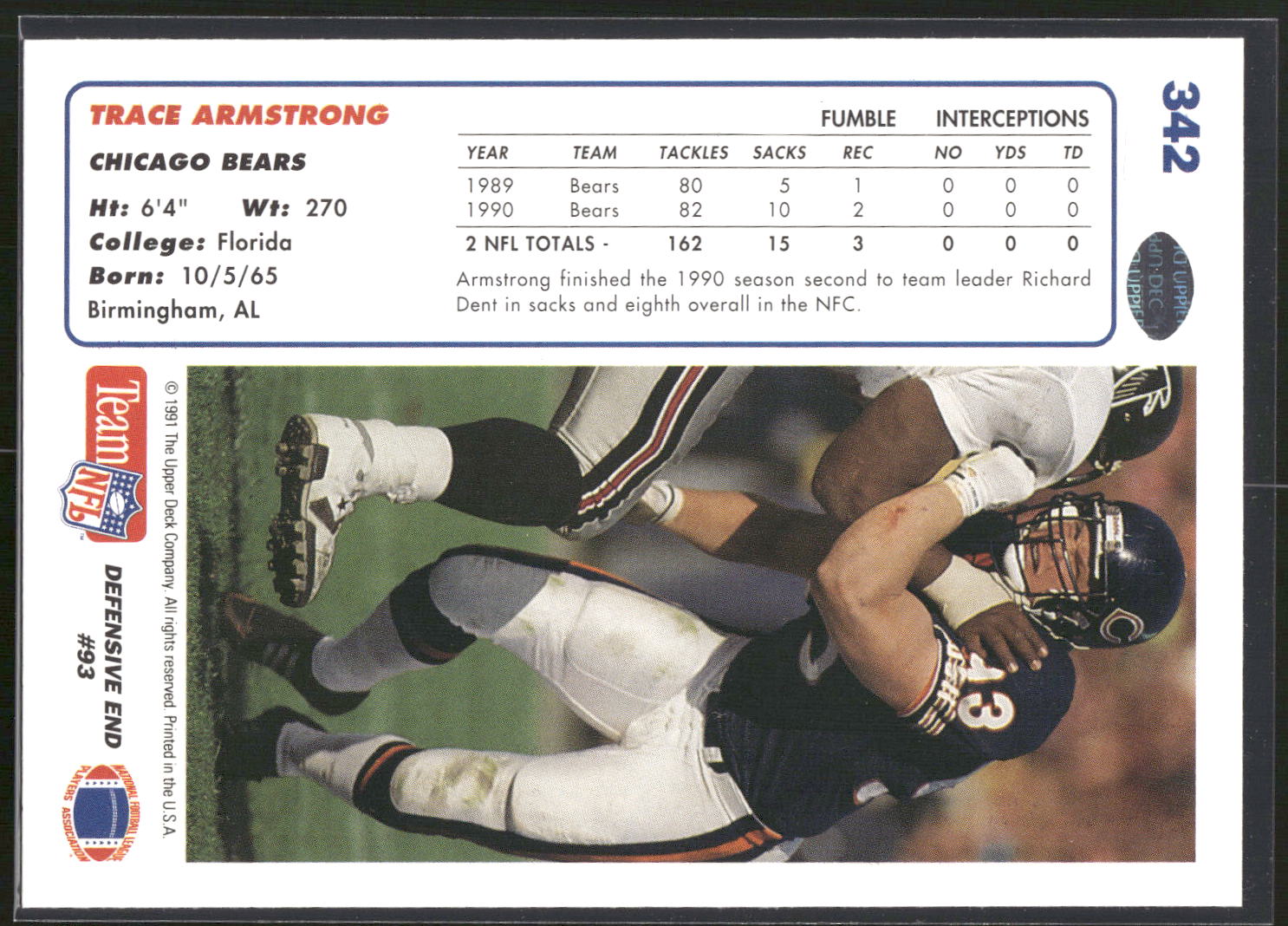 1991 Upper Deck #342c Trace Armstrong