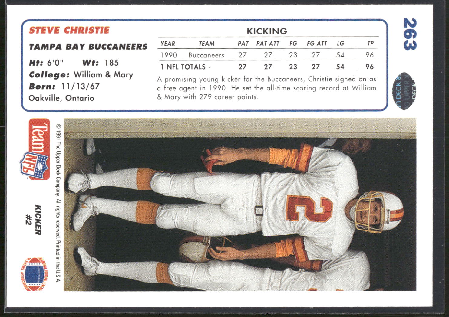 1991 Upper Deck #263 Steve Christie
