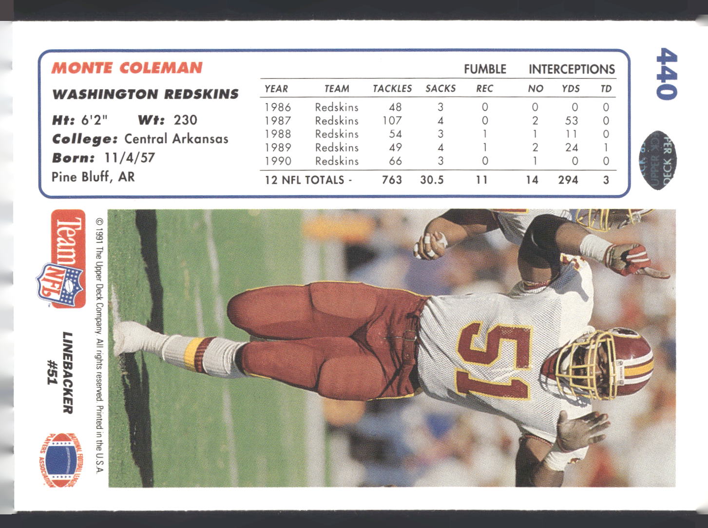 1991 Upper Deck #440 Monte Coleman
