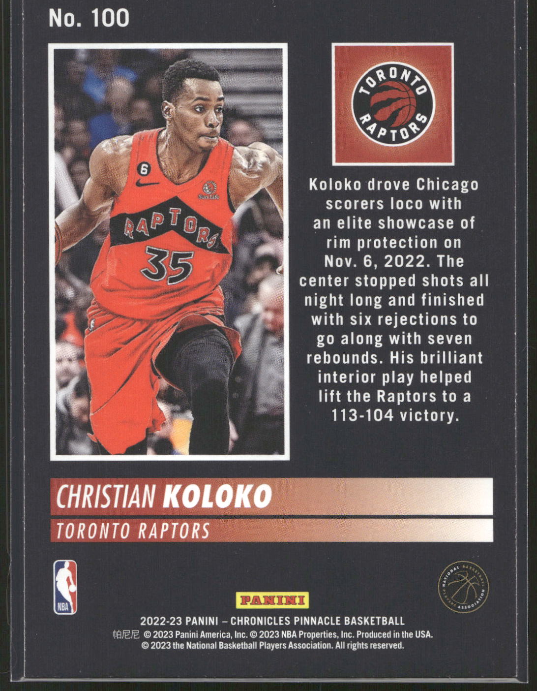 2022-23 Panini Chronicles #100 Christian Koloko