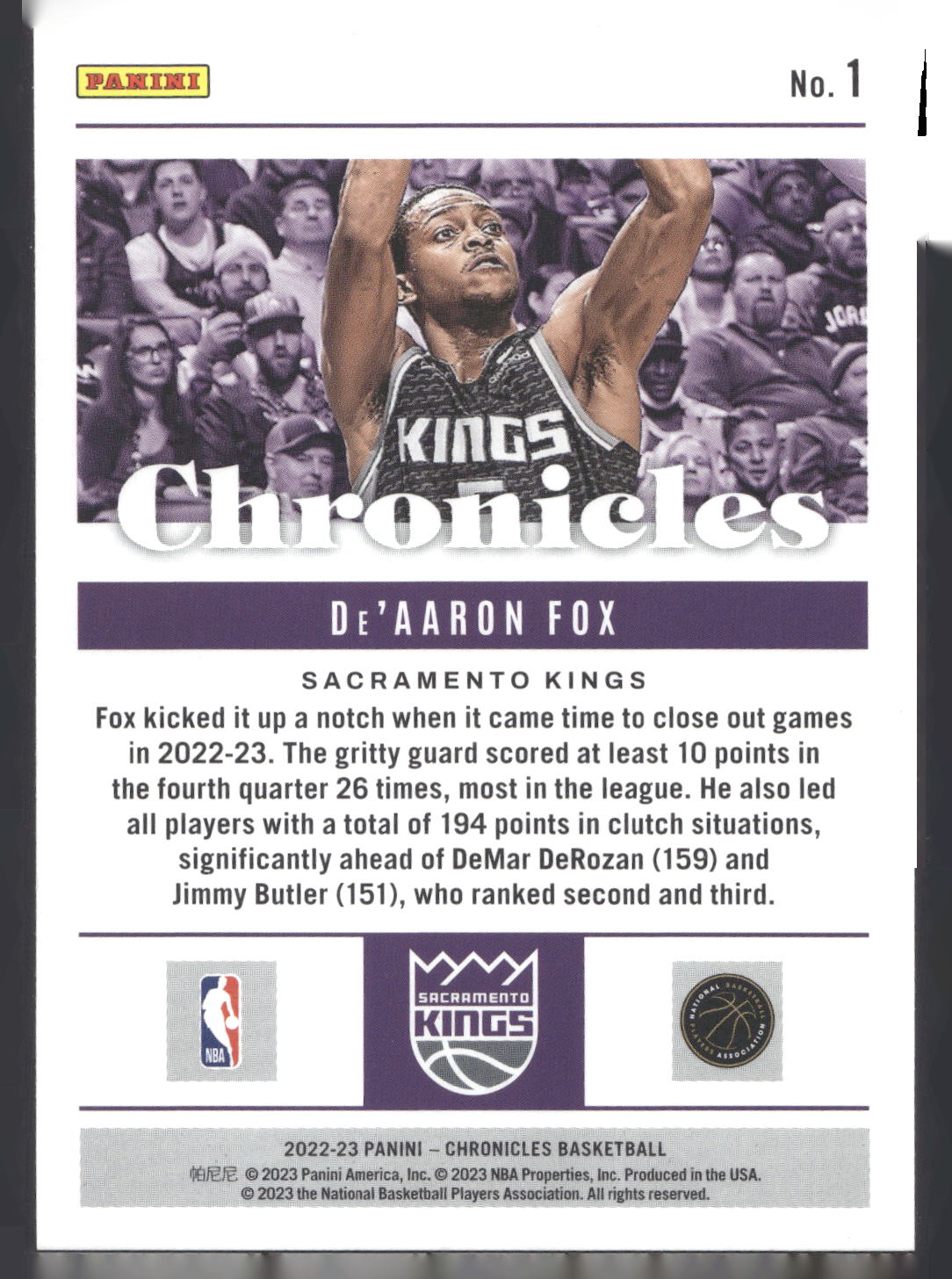 2022-23 Panini Chronicles #1 De'Aaron Fox