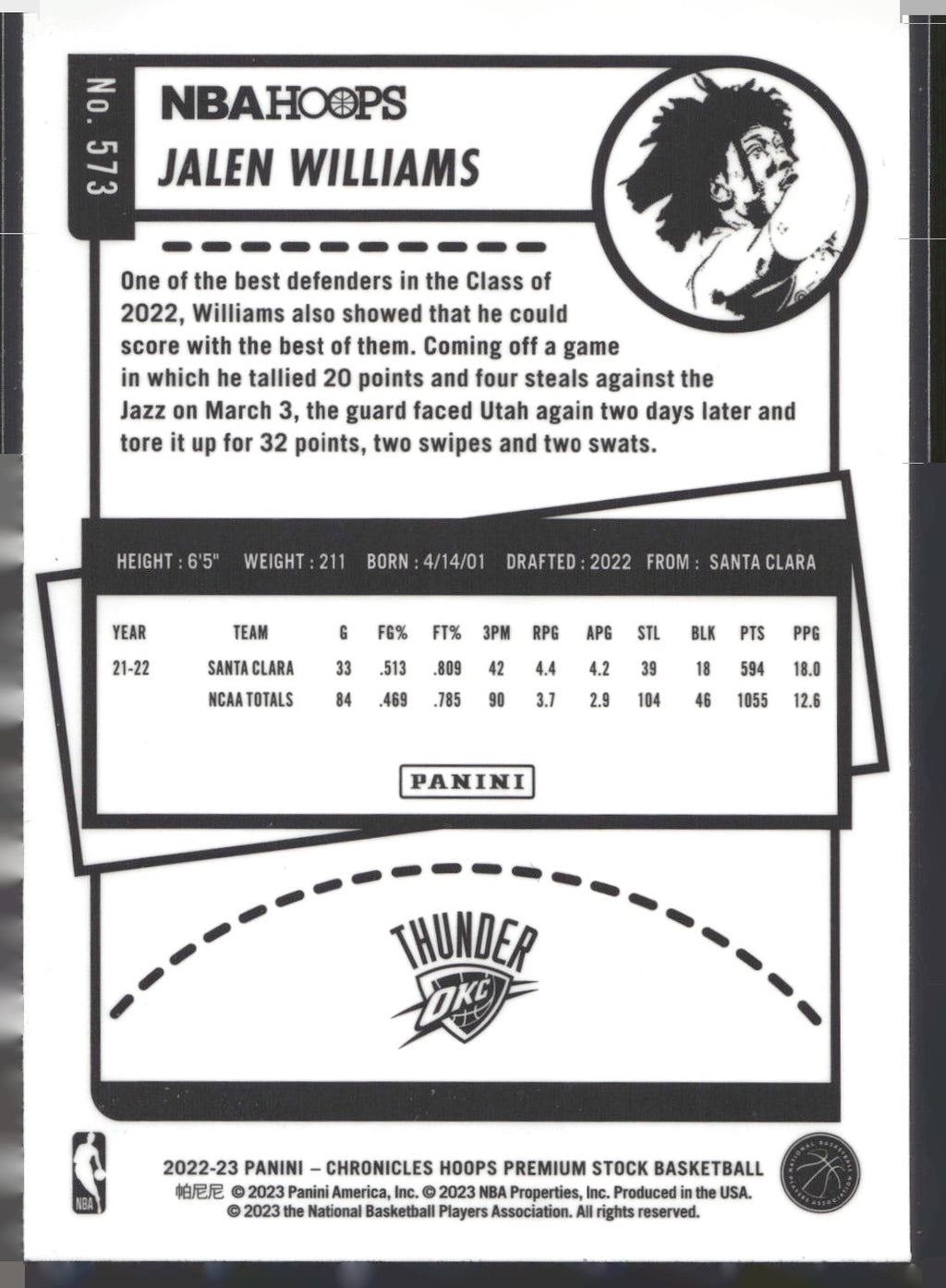 2022-23 Panini Chronicles #573 Jalen Williams