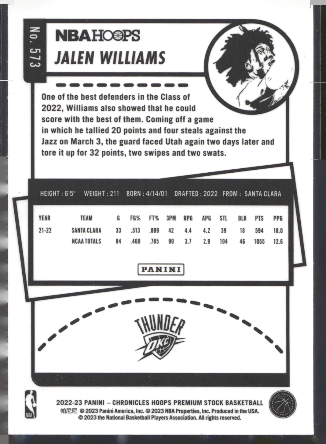 2022-23 Panini Chronicles #573 Jalen Williams