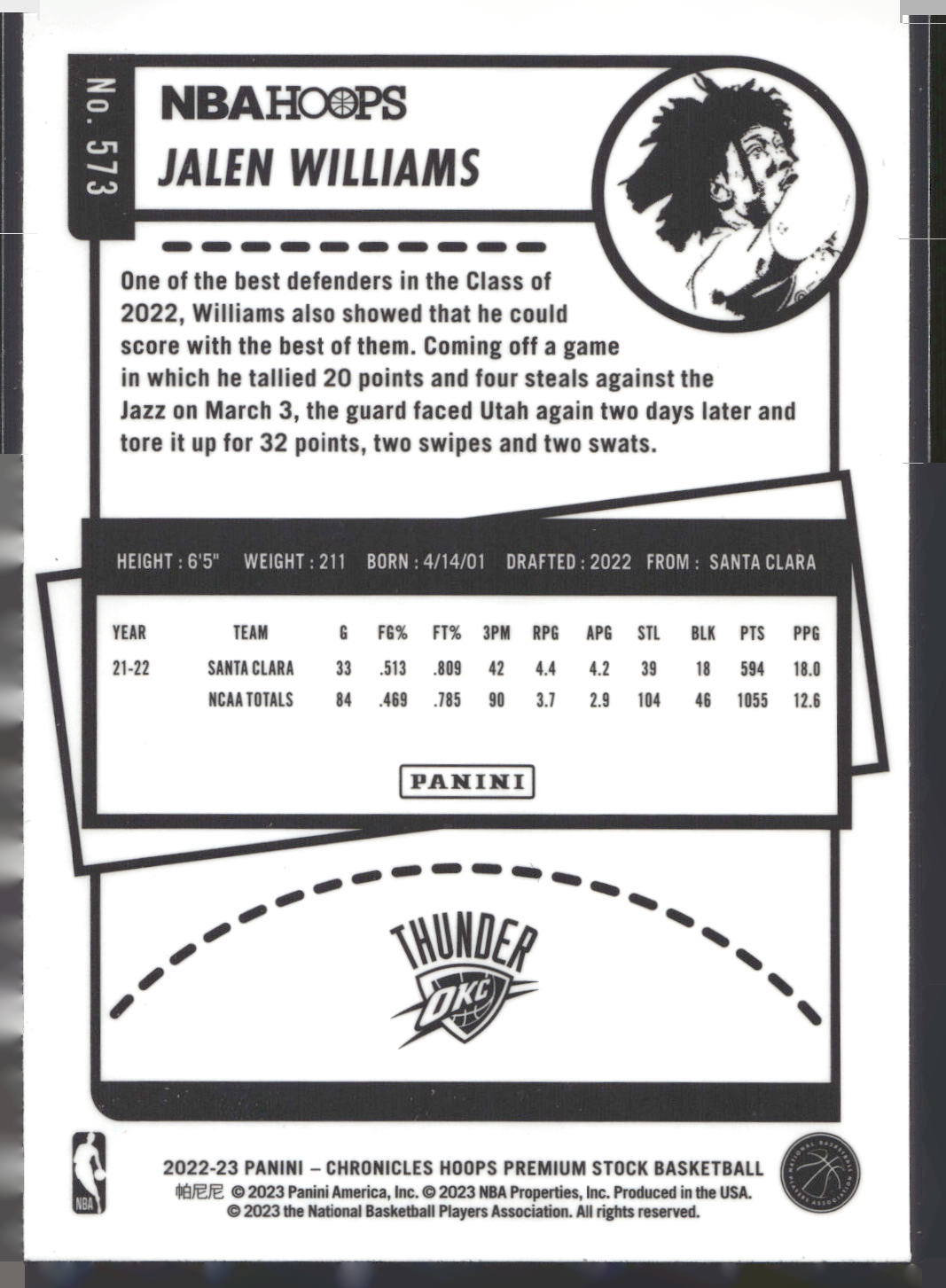 2022-23 Panini Chronicles #573 Jalen Williams