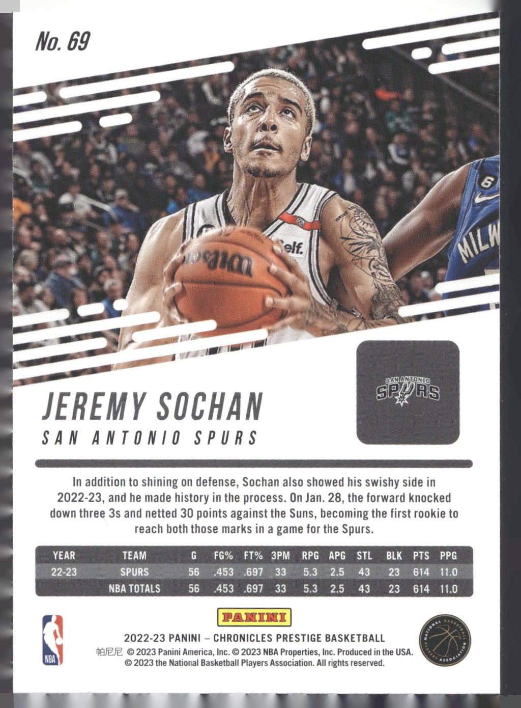 2022-23 Panini Chronicles #69 Jeremy Sochan