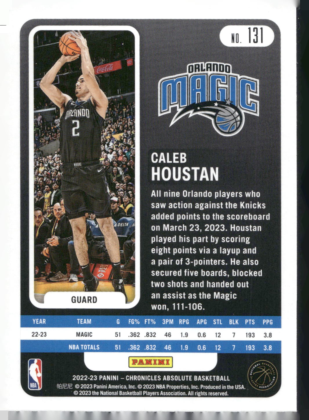 2022-23 Panini Chronicles #131 Caleb Houstan