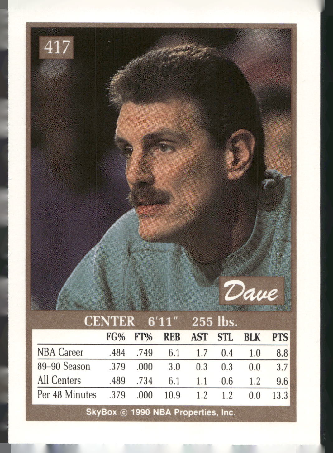 1990-91 SkyBox #417 Dave Corzine