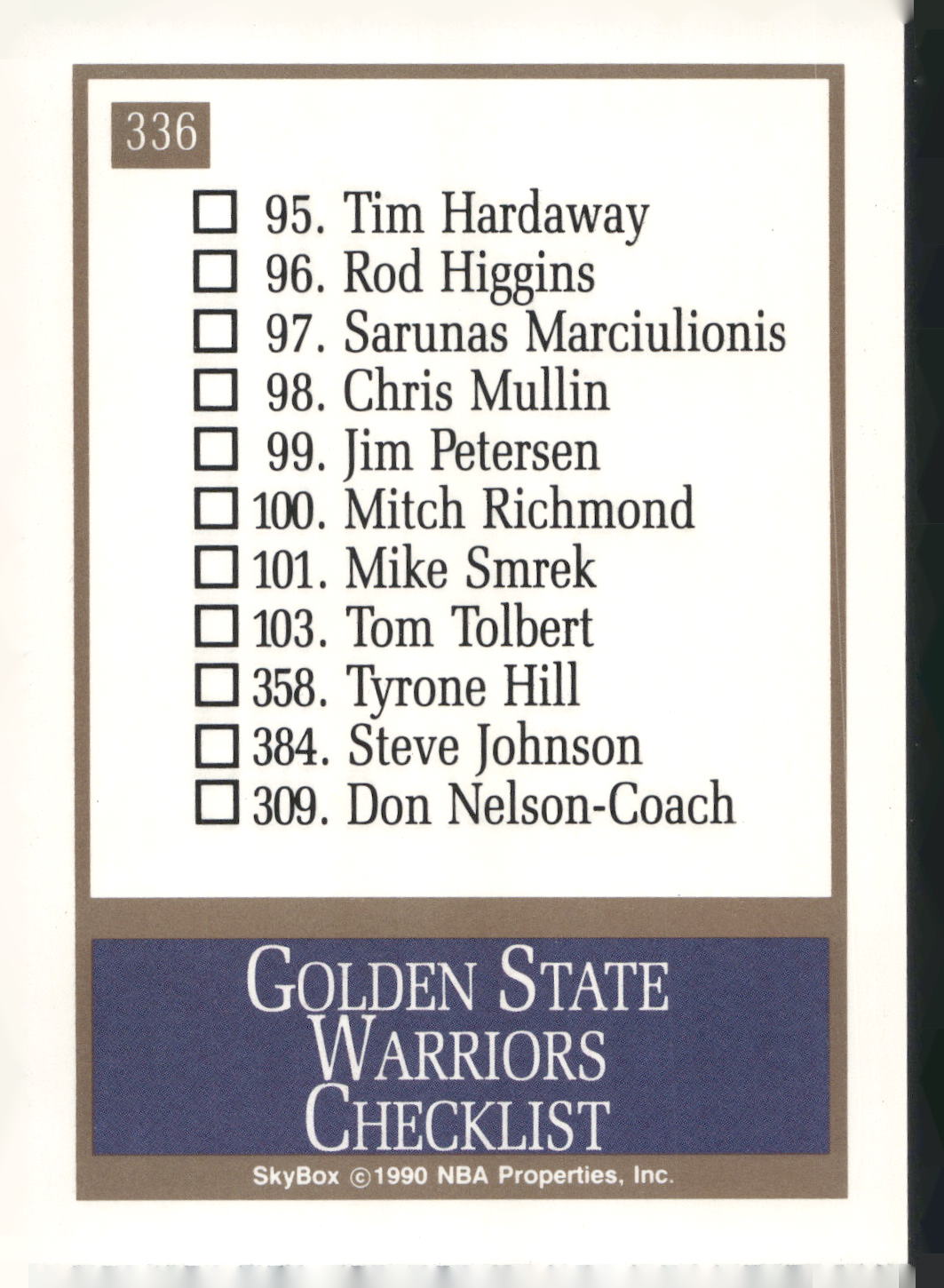 1990-91 SkyBox #336 Golden State Warriors Logo/Checklist CL