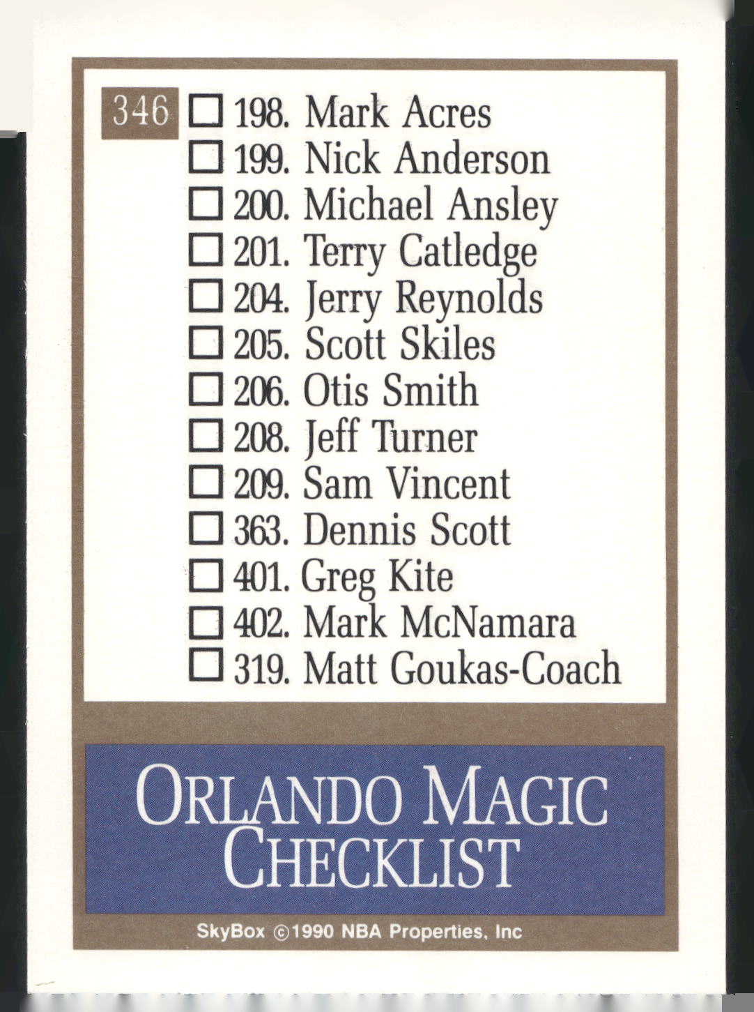 1990-91 SkyBox #346 Orlando Magic Logo/Checklist CL