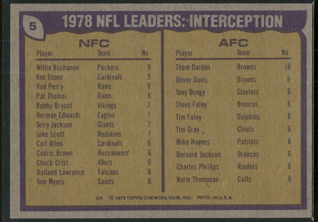 1979 Topps #5 Willie Buchanon / Ken Stone / Thom Darden