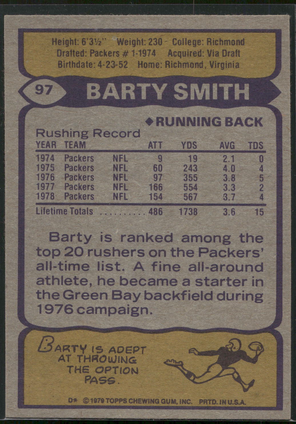 1979 Topps #97 Barty Smith