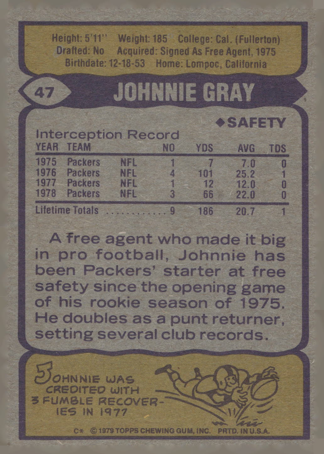 1979 Topps #47 Johnnie Gray