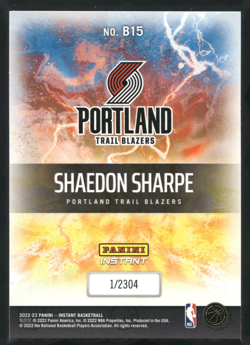 2022-23 Panini Instant NBA Breakaway #B15 Shaedon Sharpe