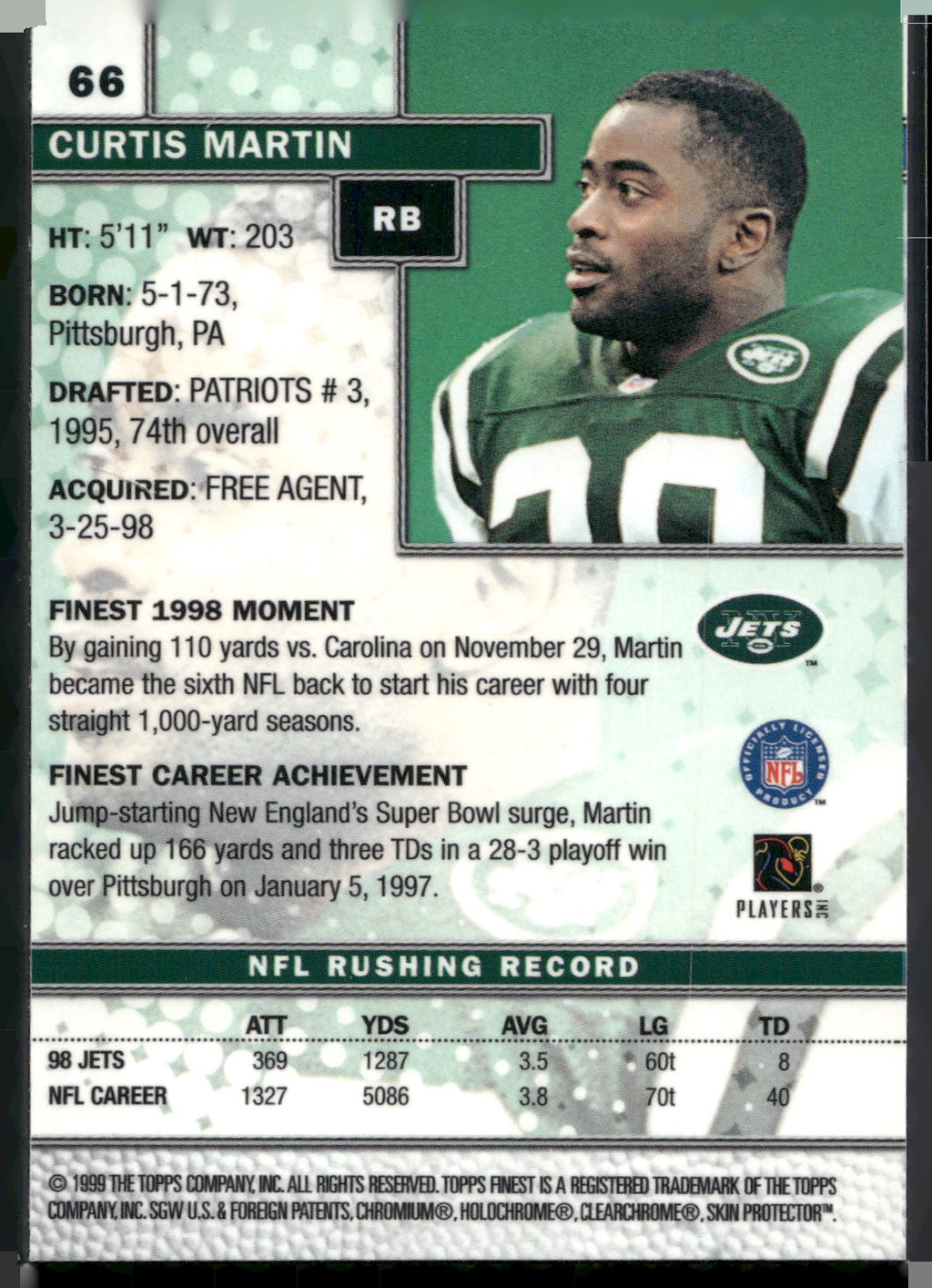 1999 Finest #66 Curtis Martin