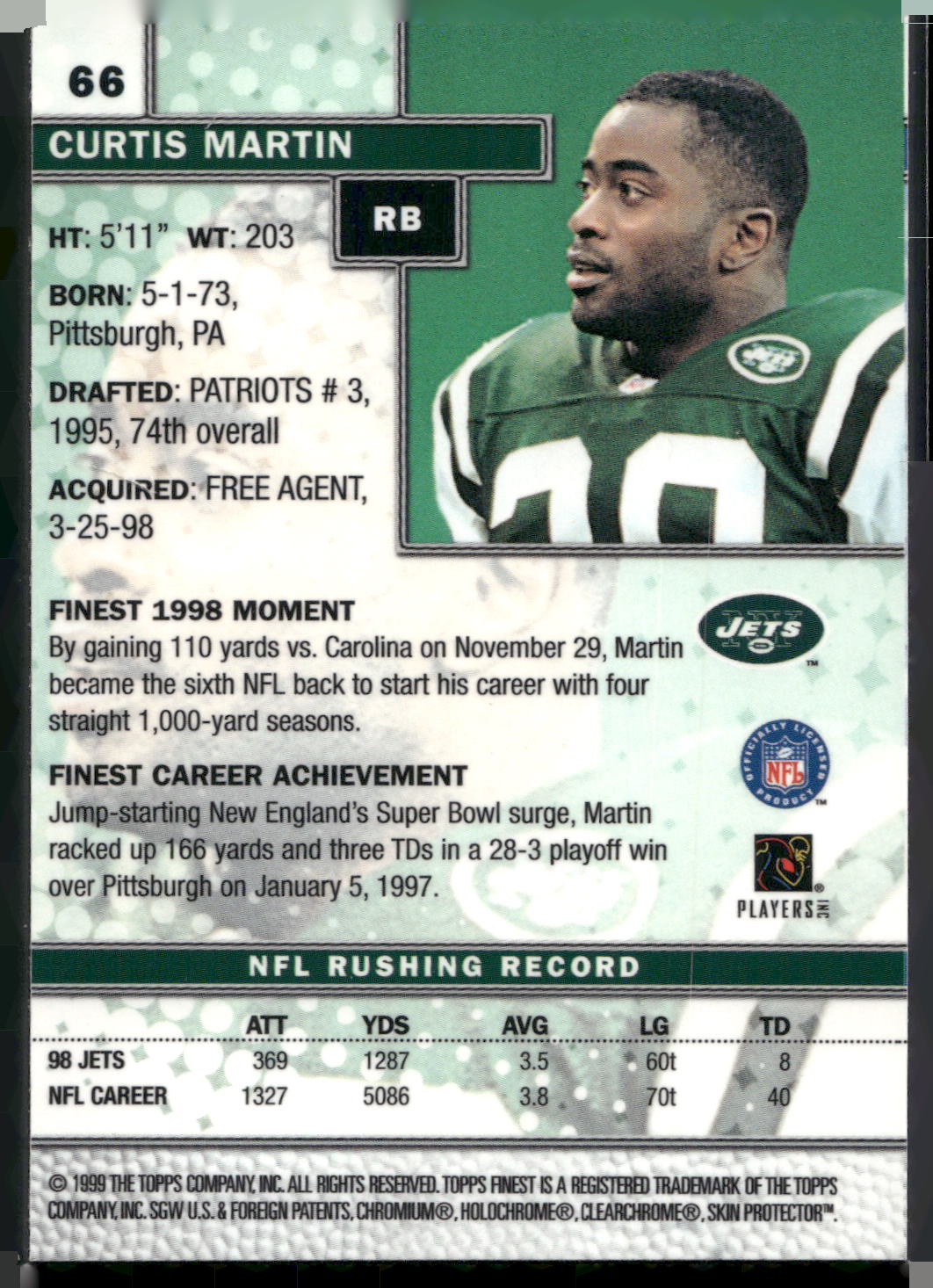 1999 Finest #66 Curtis Martin