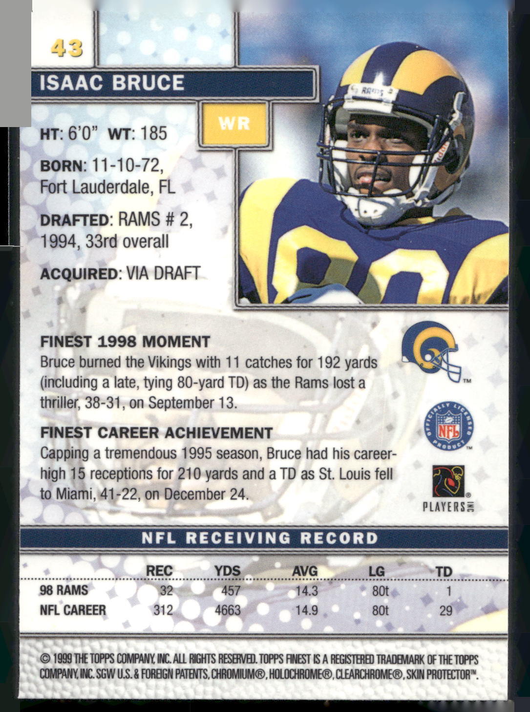 1999 Finest #43 Isaac Bruce