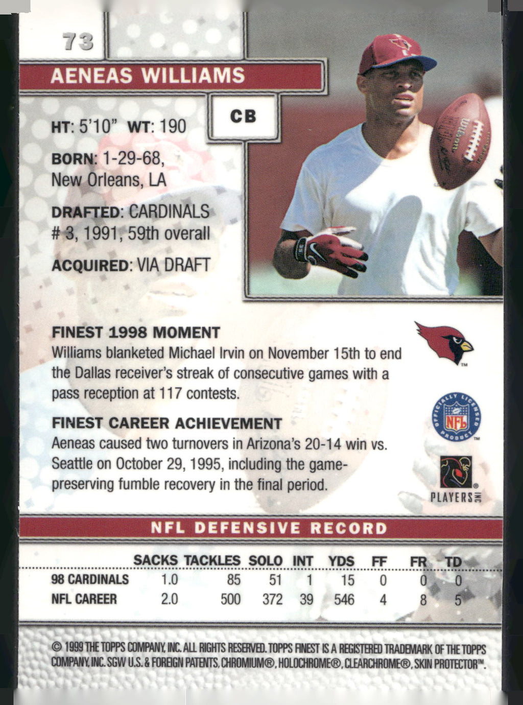 1999 Finest #73 Aeneas Williams