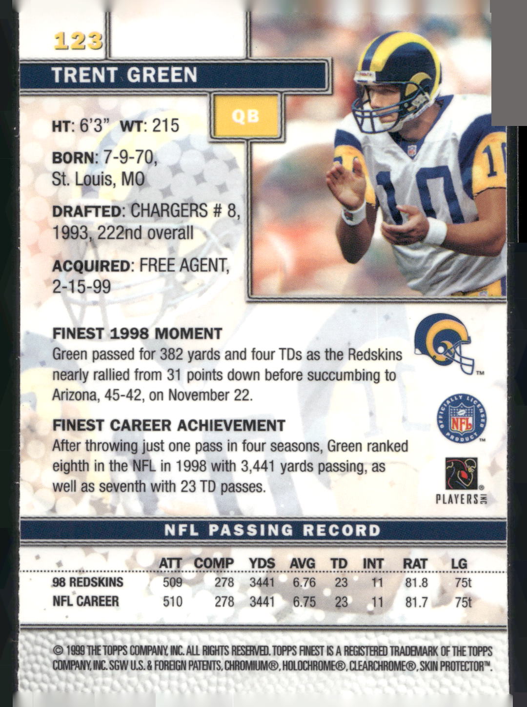 1999 Finest #123 Trent Green