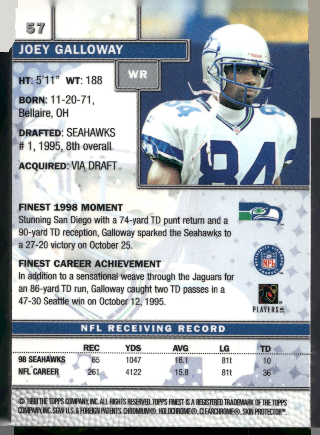 1999 Finest #57 Joey Galloway