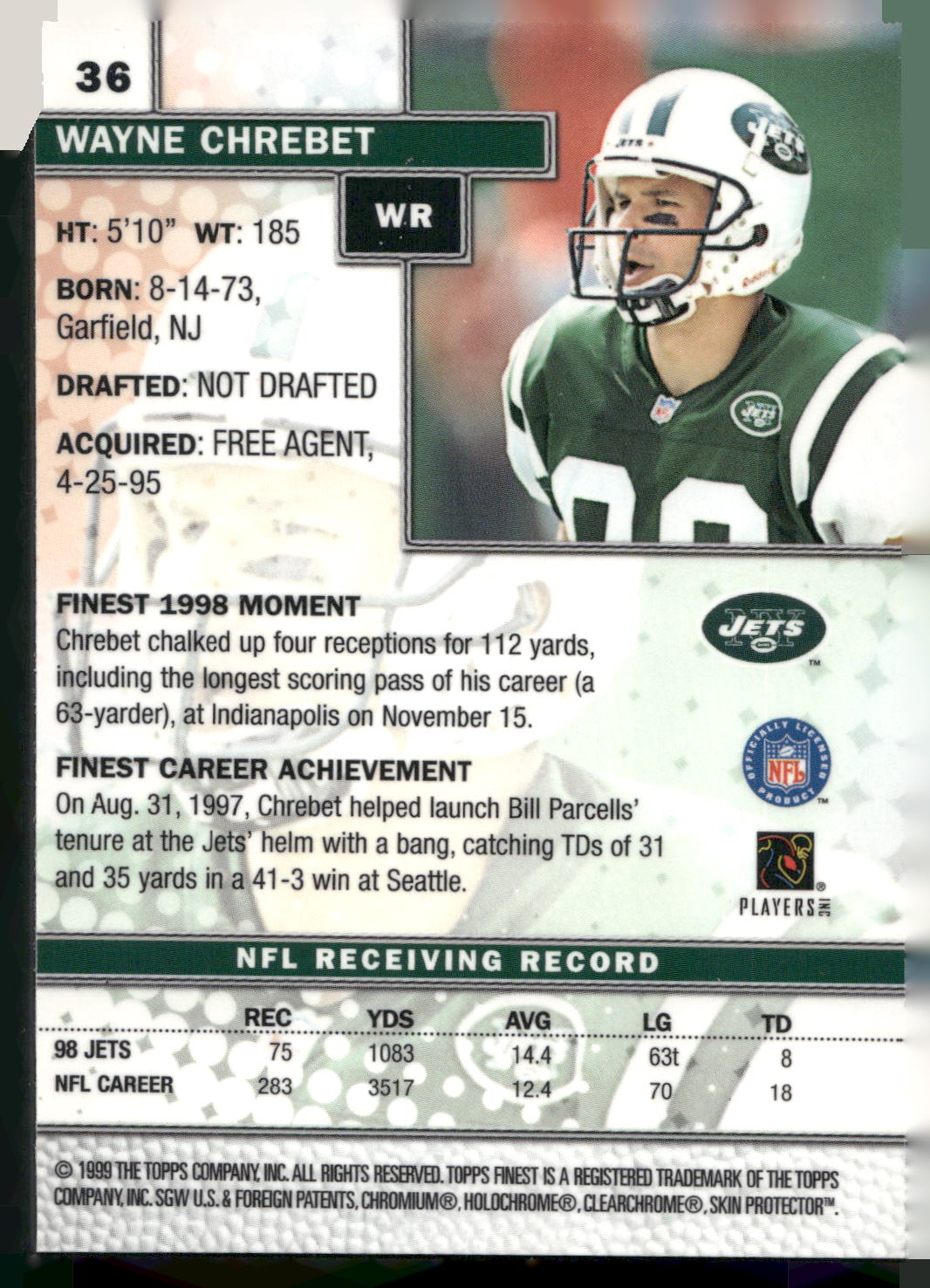 1999 Finest #36 Wayne Chrebet