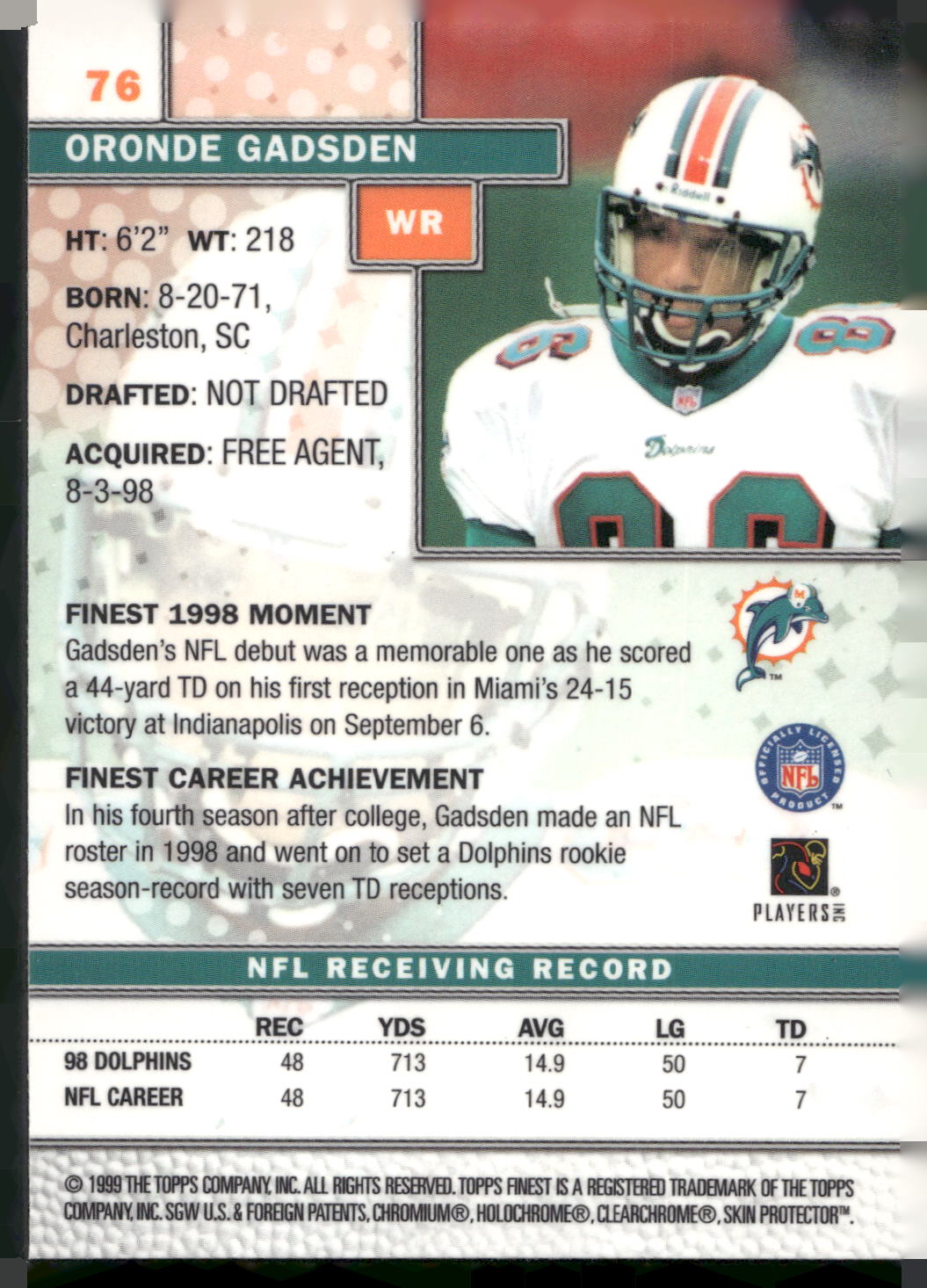 1999 Finest #76 Oronde Gadsden