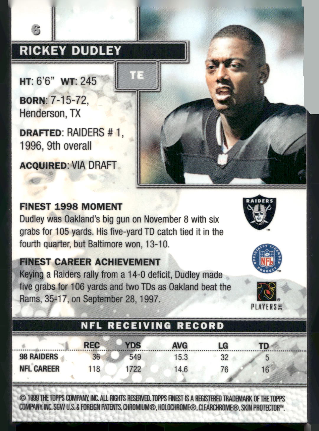 1999 Finest #6 Rickey Dudley