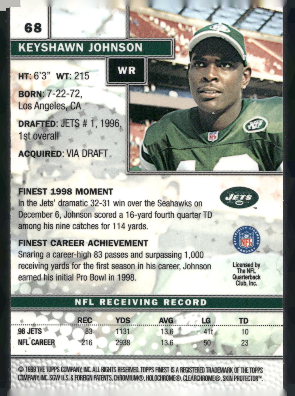 1999 Finest #68 Keyshawn Johnson