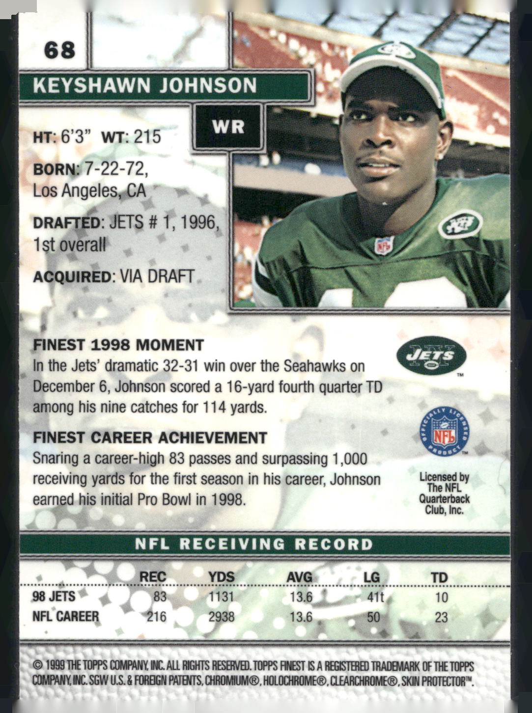 1999 Finest #68 Keyshawn Johnson