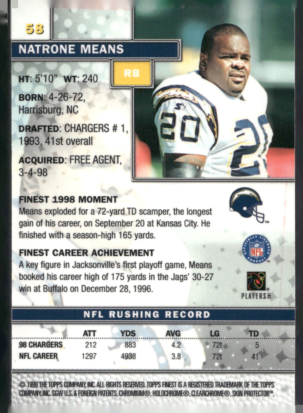 1999 Finest #58 Natrone Means
