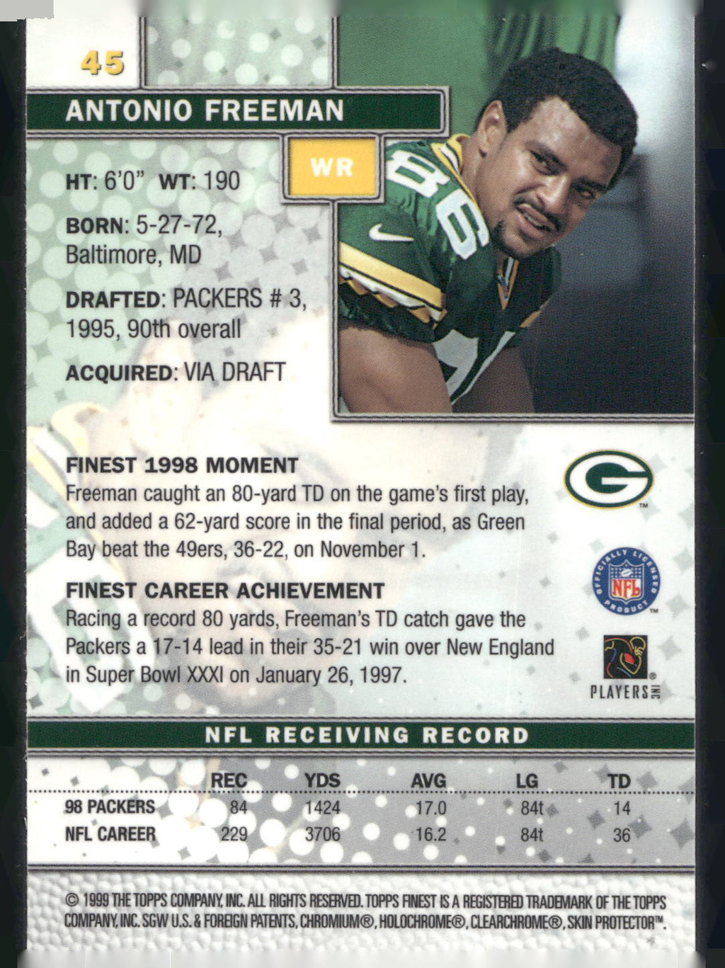 1999 Finest #45 Antonio Freeman