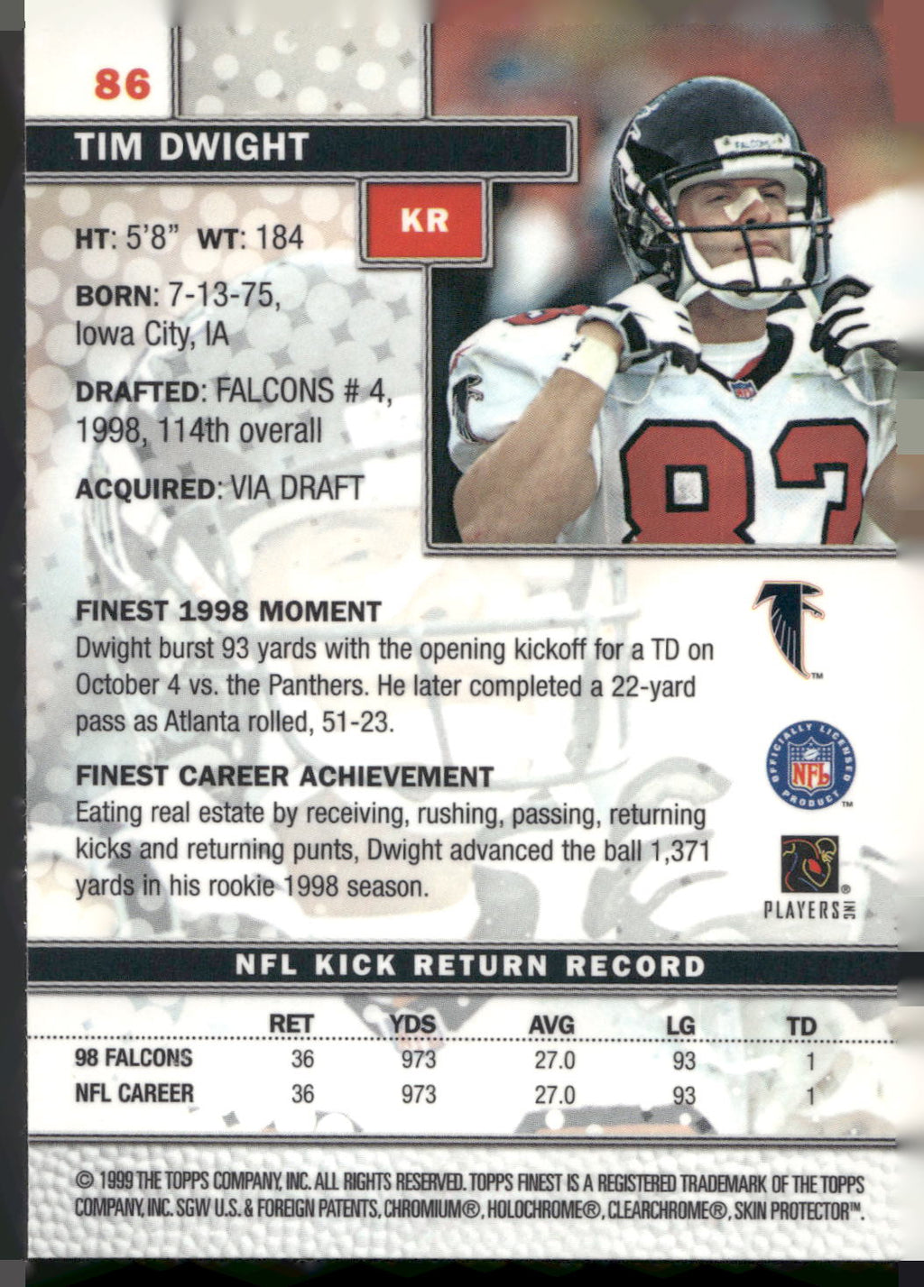 1999 Finest #86 Tim Dwight