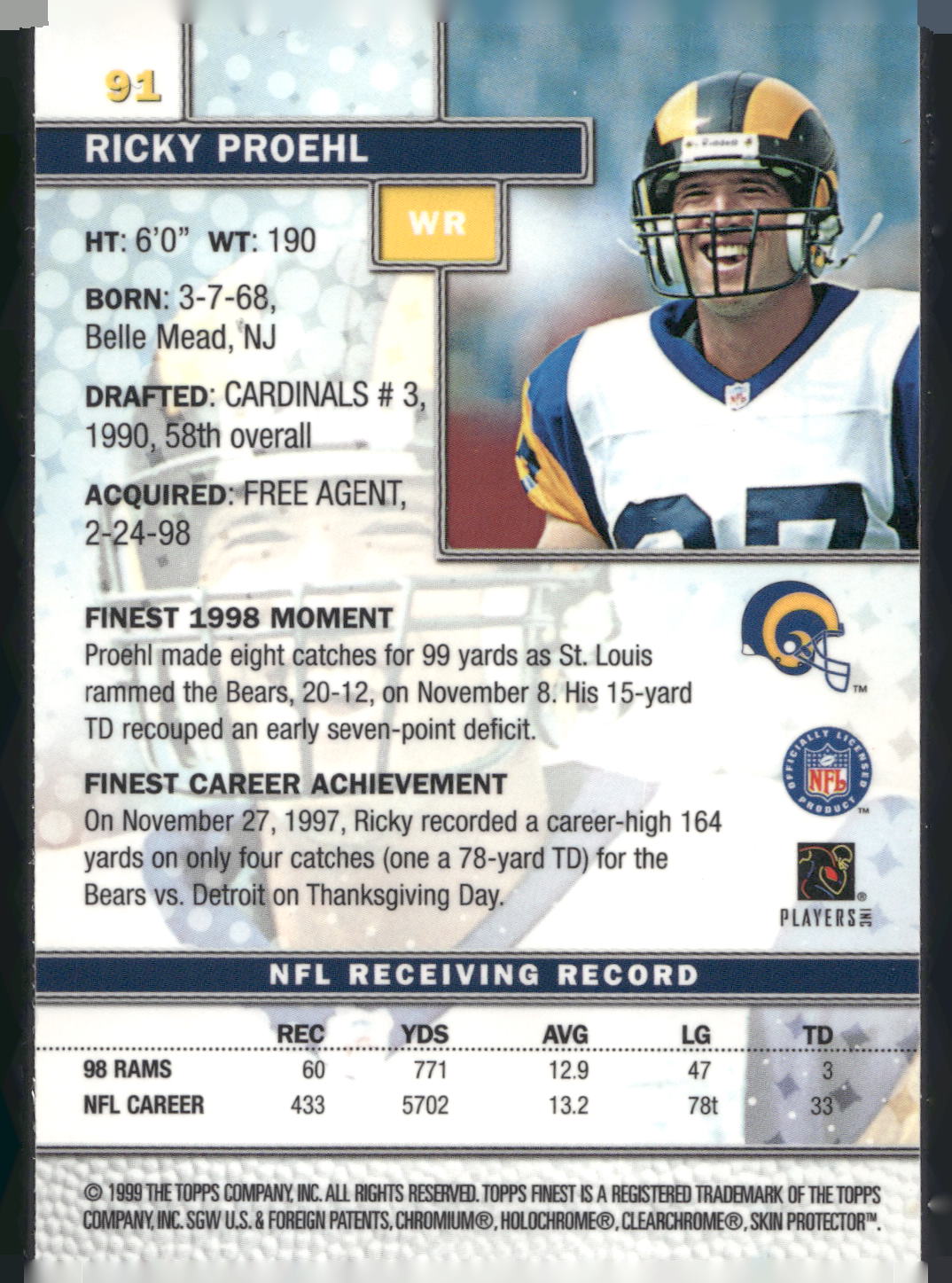 1999 Finest #91 Ricky Proehl