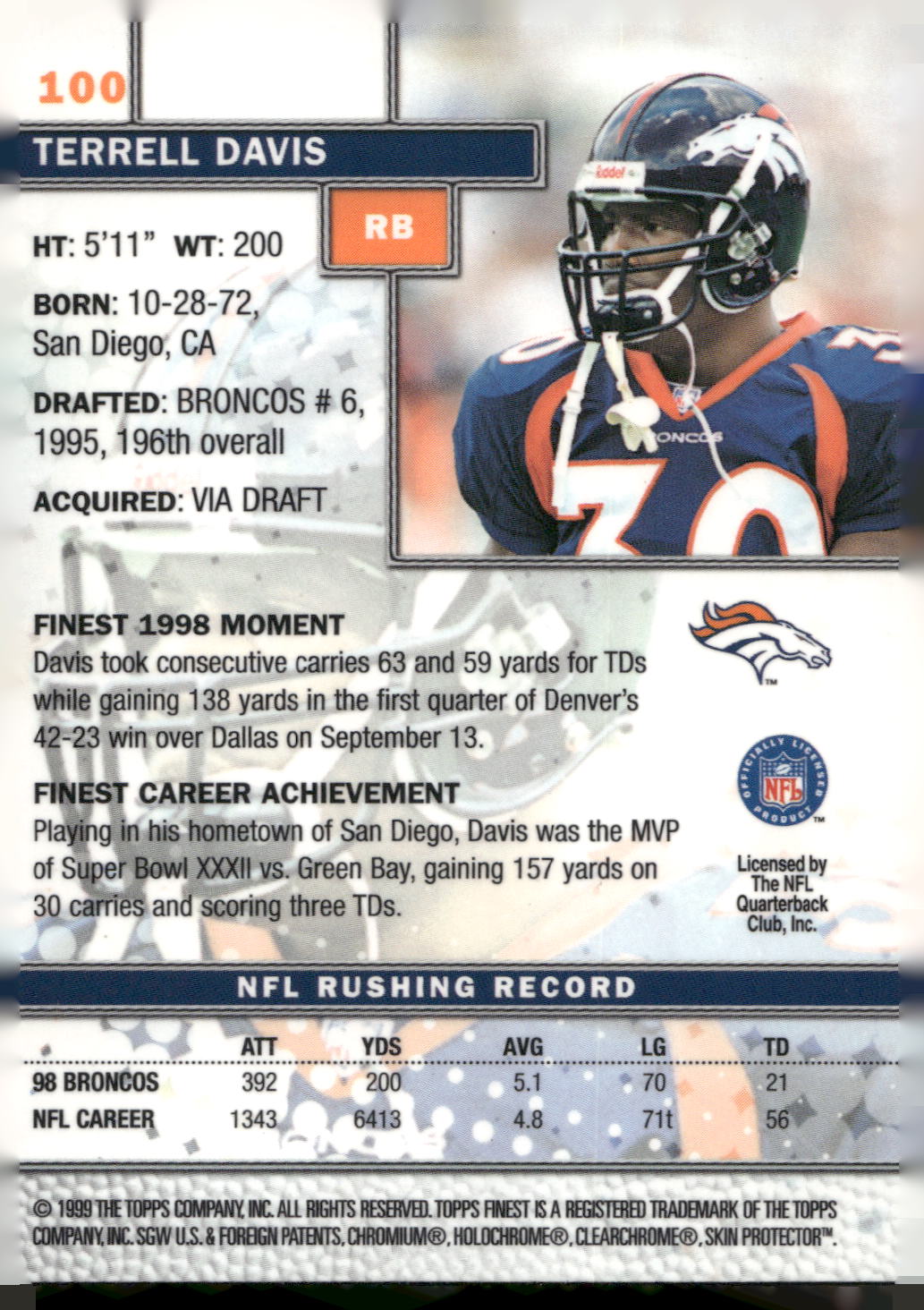 1999 Finest #100 Terrell Davis