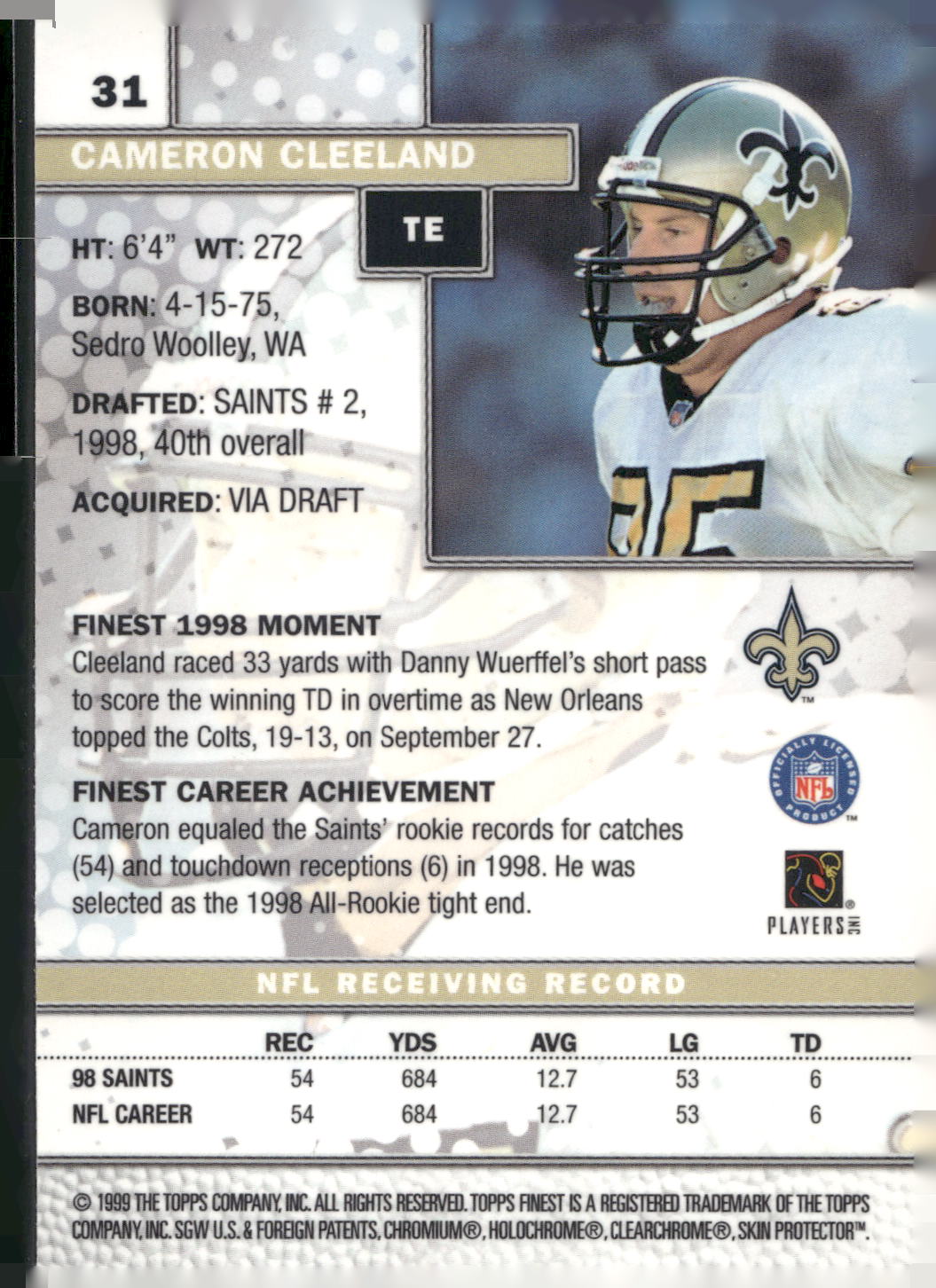 1999 Finest #31 Cameron Cleeland