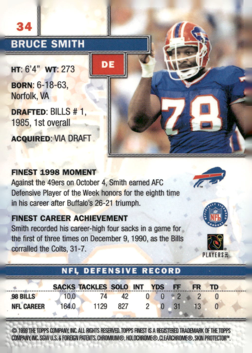 1999 Finest #34 Bruce Smith