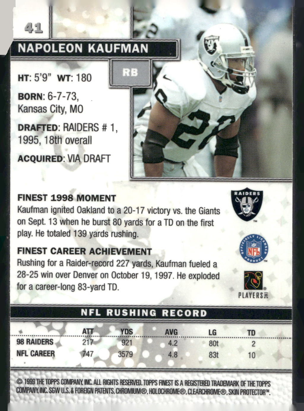 1999 Finest #41 Napoleon Kaufman