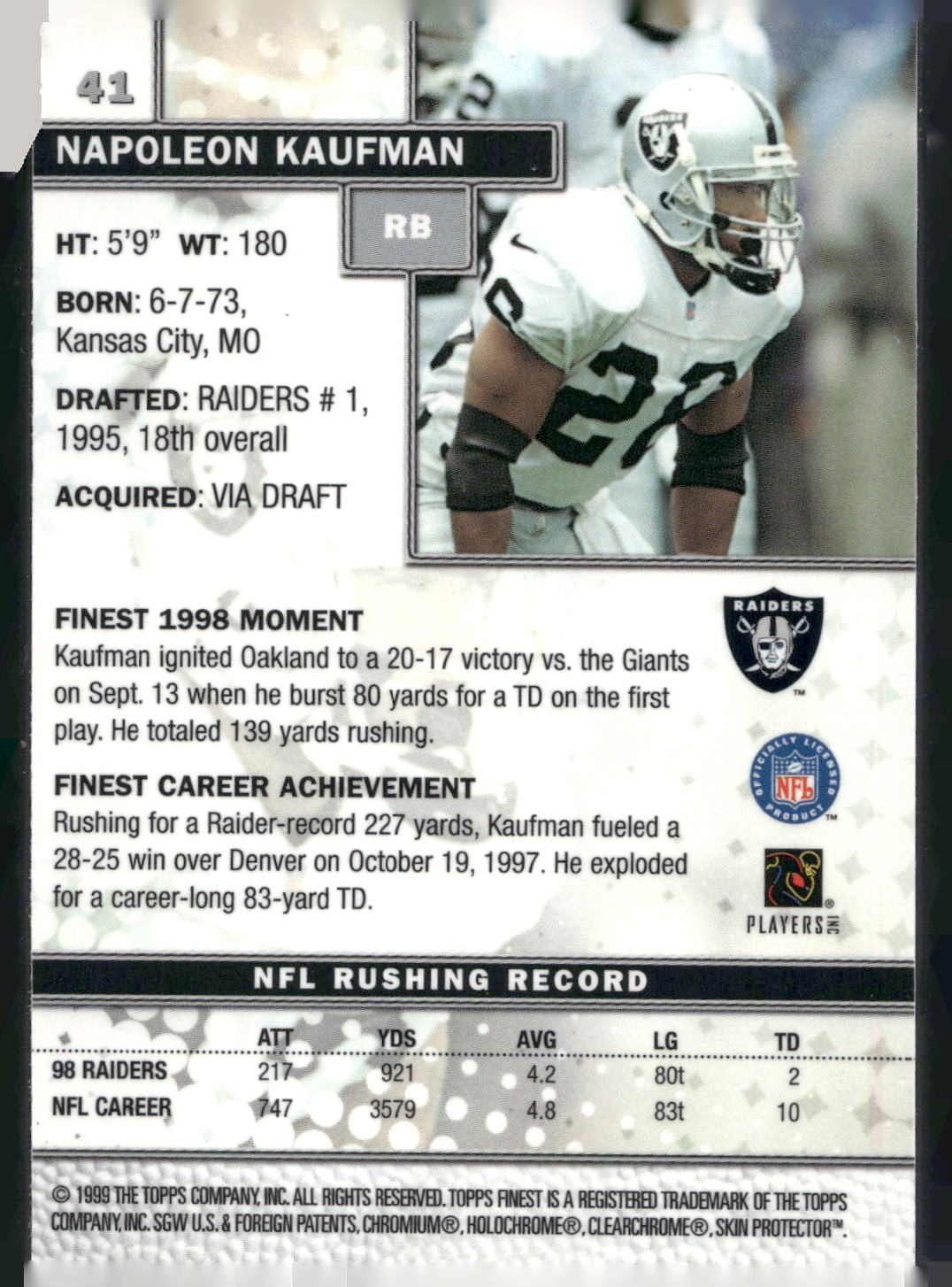 1999 Finest #41 Napoleon Kaufman