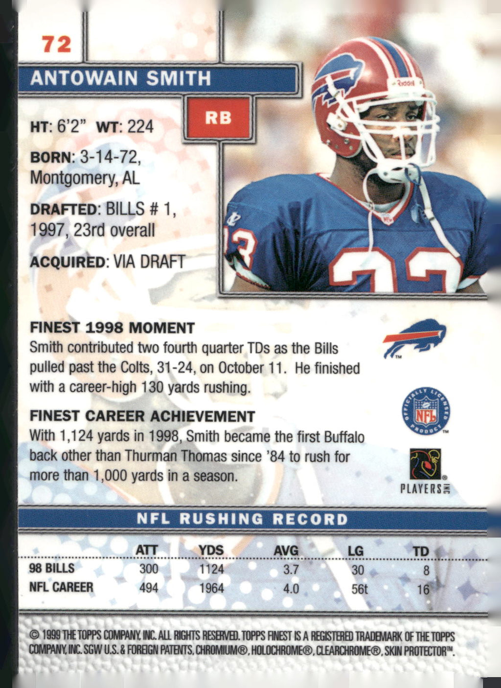 1999 Finest #72 Antowain Smith