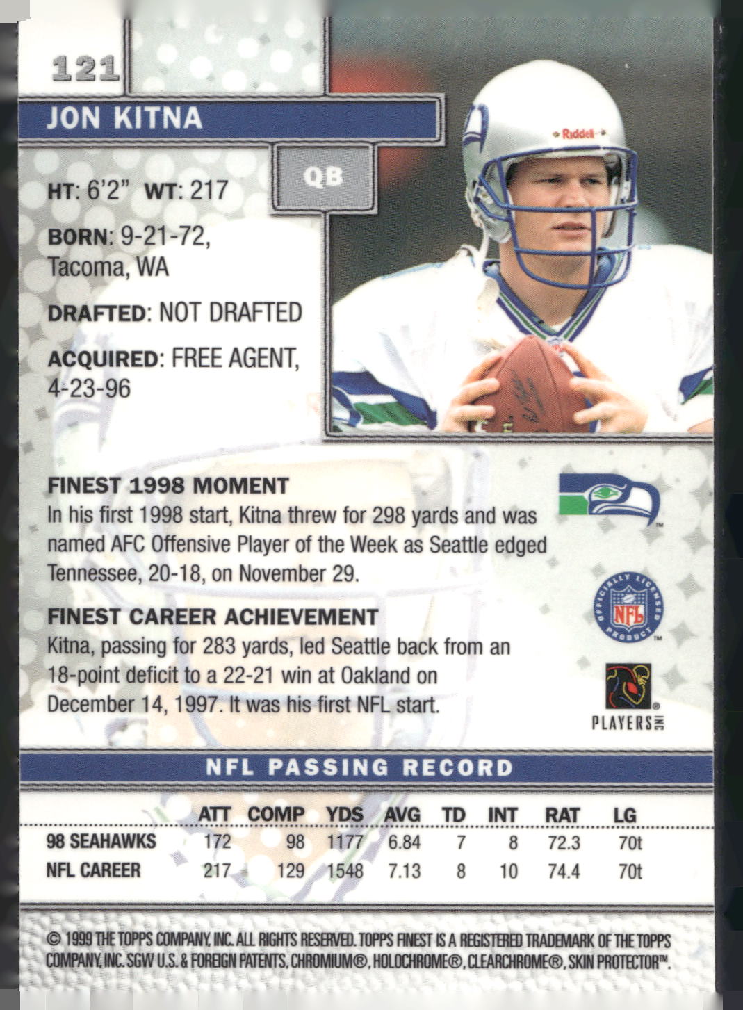 1999 Finest #121 Jon Kitna