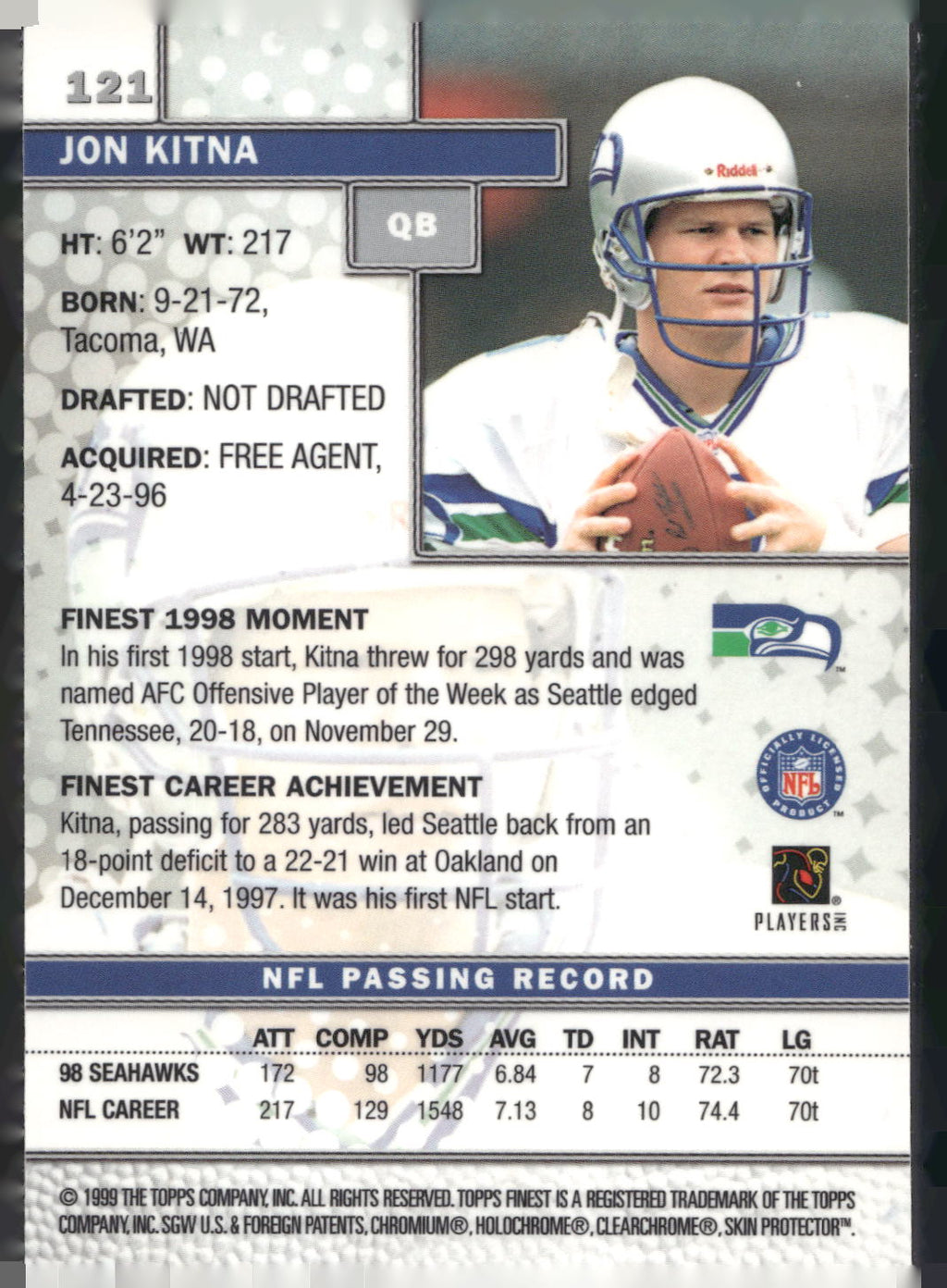 1999 Finest #121 Jon Kitna